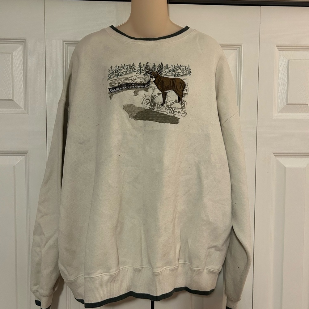 Croft & Barrow Men's Beige Vintage 1990s Sweater with Deer Scene